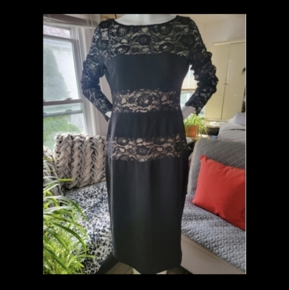 Darling London Times dresses black & tan sheer see through midi dress size 10